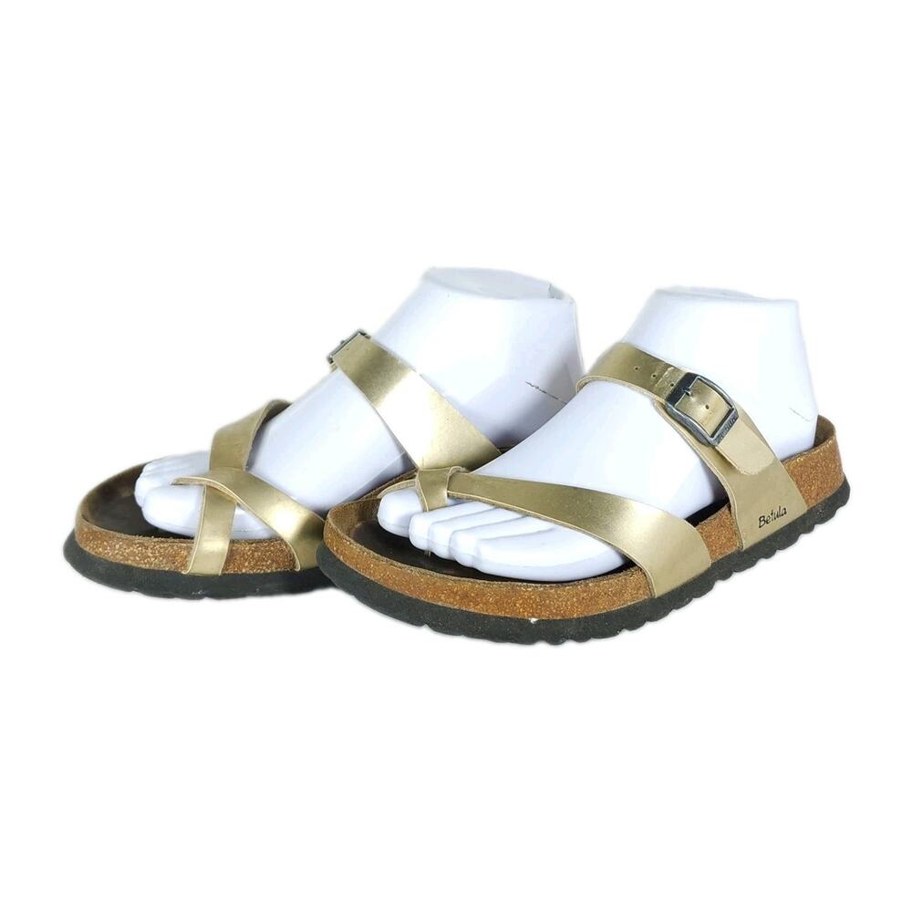 Betula Birkenstock Women's Mia US7 EU38 Birko-Flor Gold Strappy Slide sandals